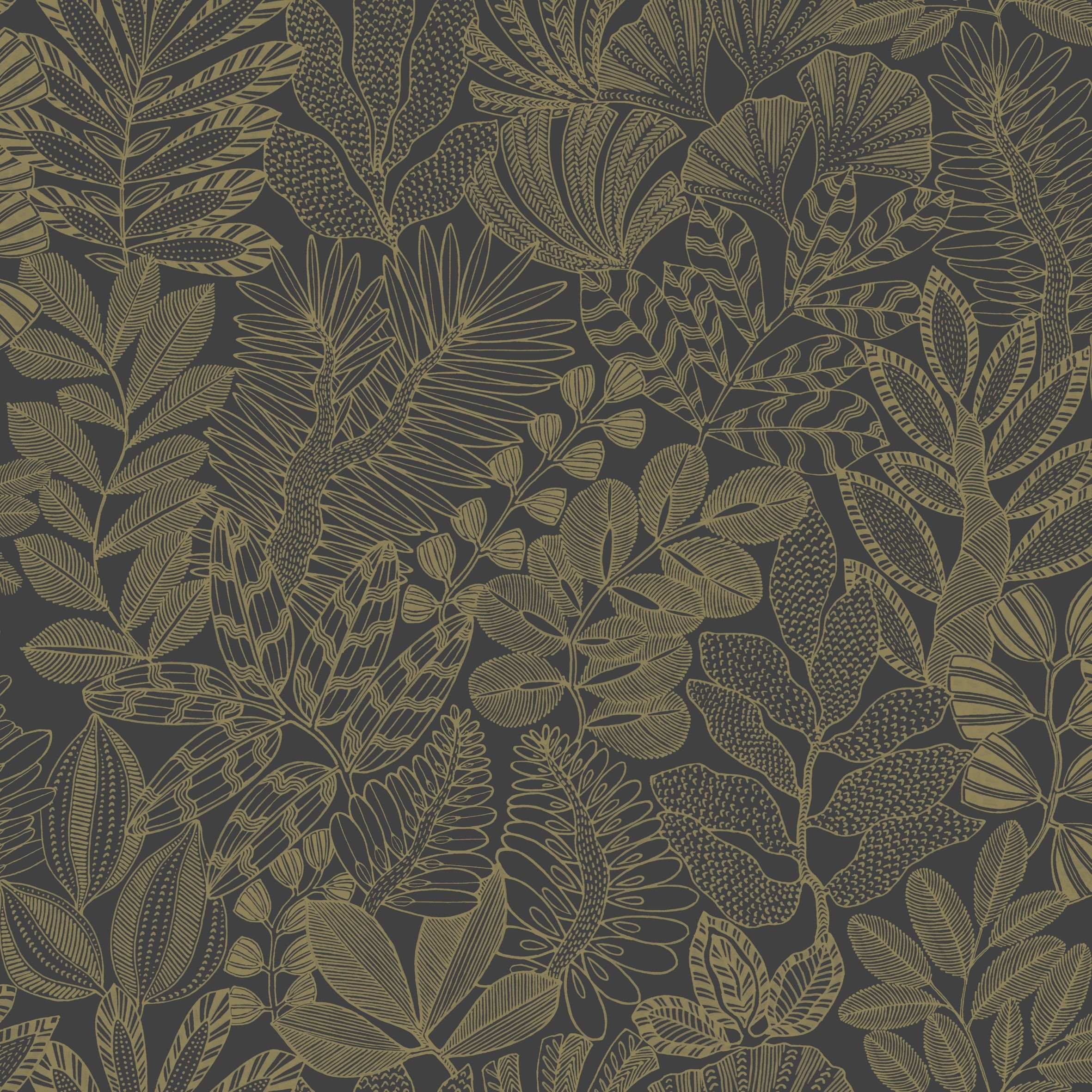 Golden Jungle Leaf Wallpaper
