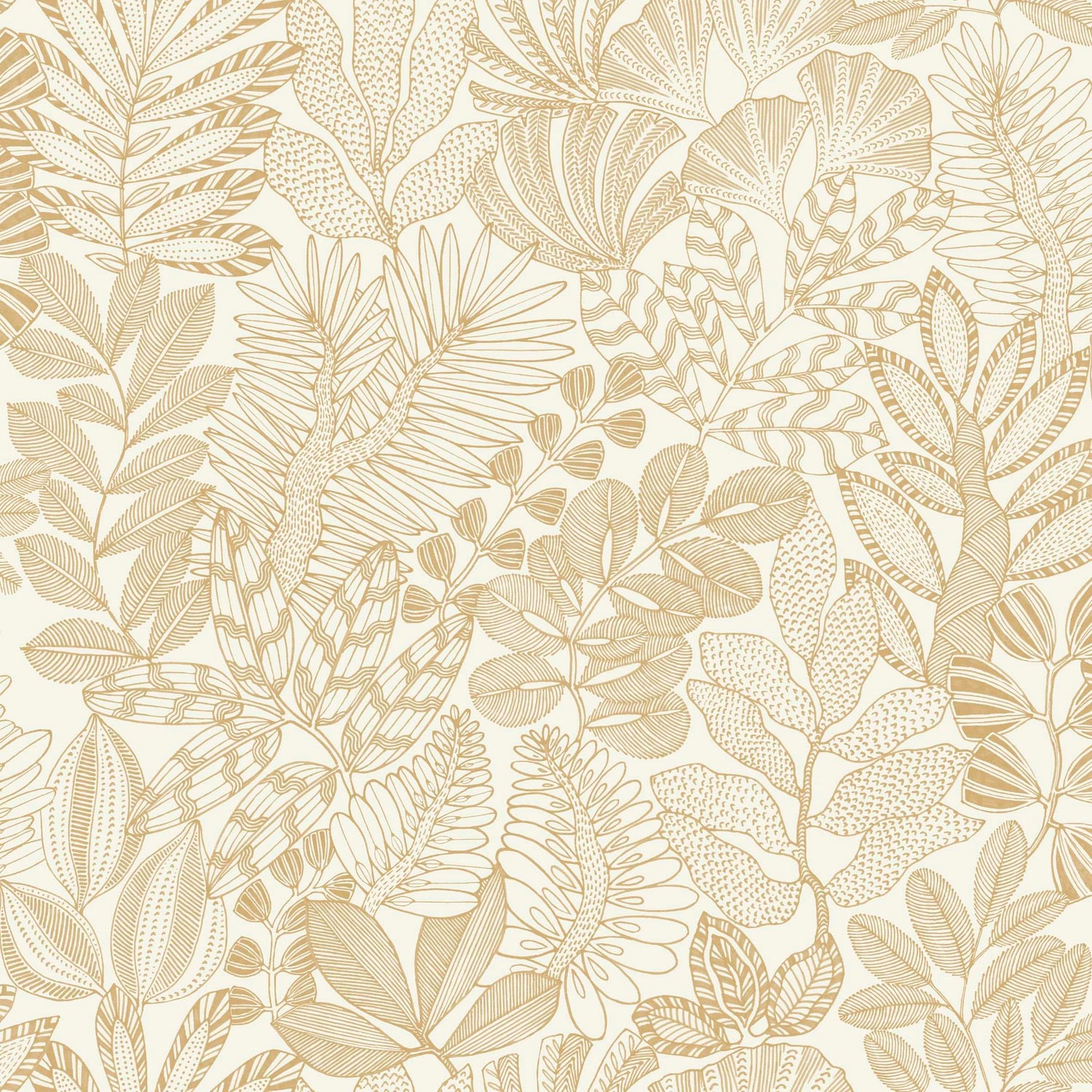 Golden Jungle Leaf Wallpaper