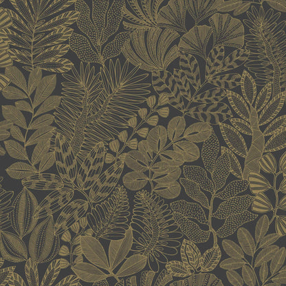 Golden Jungle Leaf Wallpaper